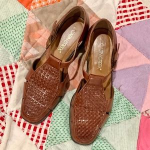 Vintage 90s Cabin Creek Woven Leather Flats With Ankle Strap Size 7